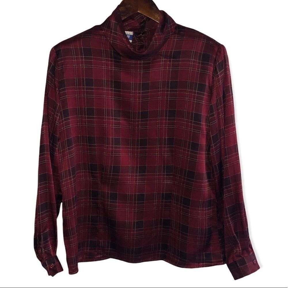 Vintage Pendleton Red Plaid 100% Silk Blouse